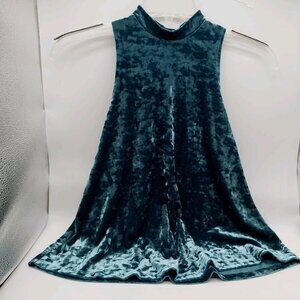 Arizona Jean Co Velvet Tank Top Size Small Green Sleeveless Blouse Mock Neck